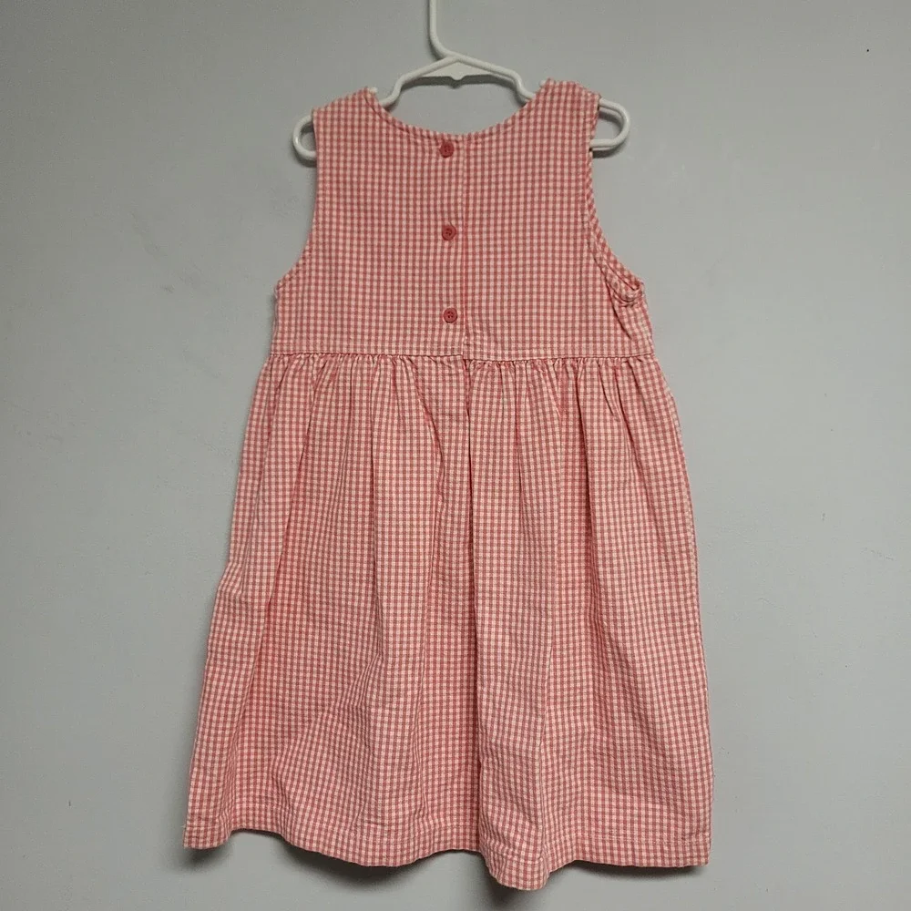 Vintage OshKosh Bgosh Pinafore Dress Girls 6X Pink Gingham Made USA Cotton Plaid